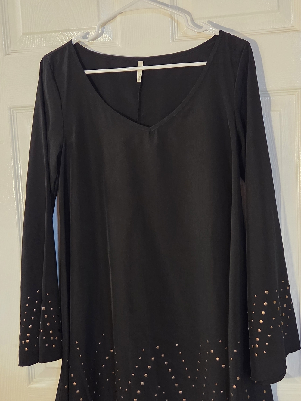 Sage Black V-Neck Long Sleeve Top with Rose Gold Stud Accents